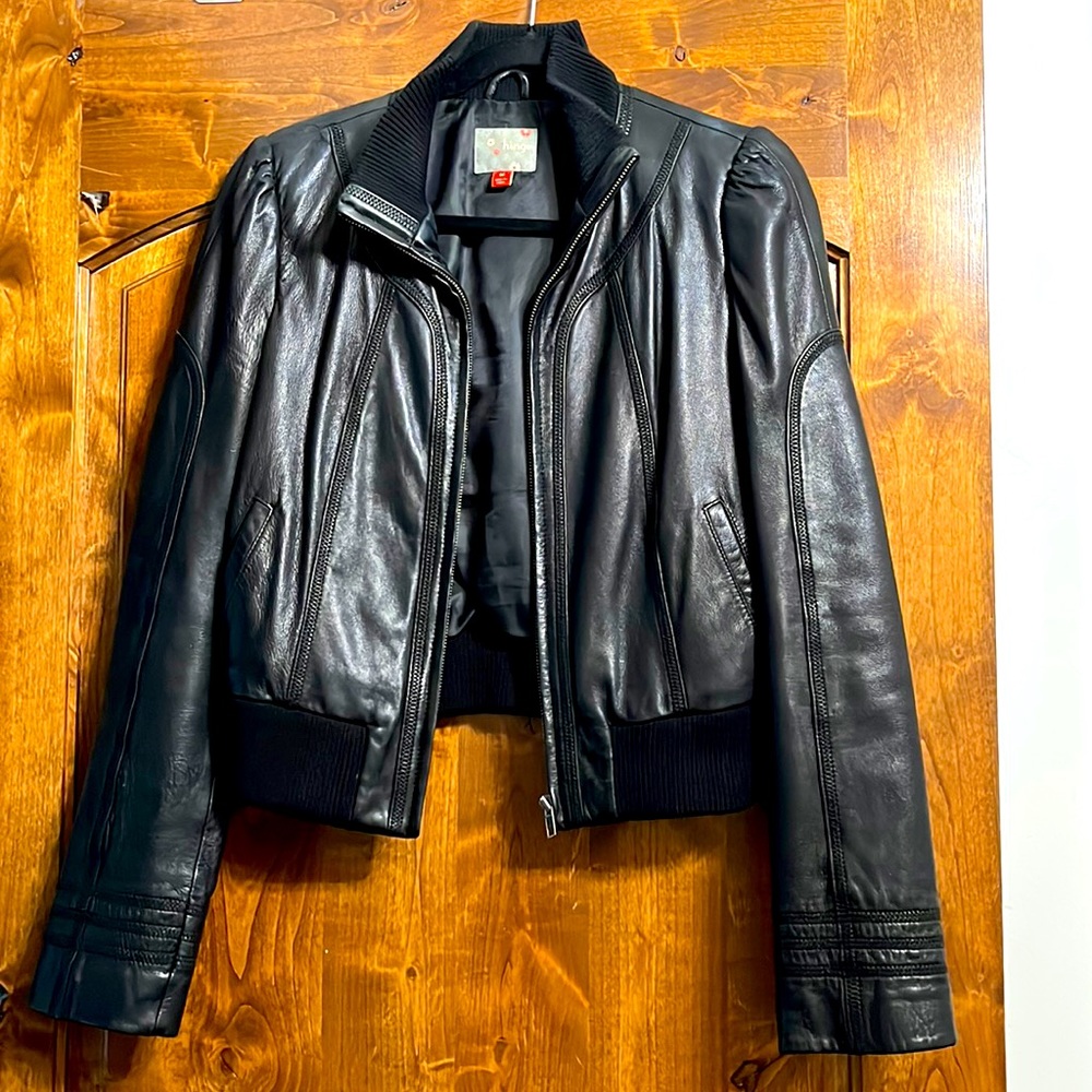 Nordstrom Hinge Genuine Black Leather Bomber Jacket